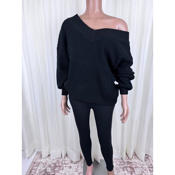 Zenana Plus Size Two Piece V-Neck Sweater & Legging Set Size 1X Black - Picture 1 of 13